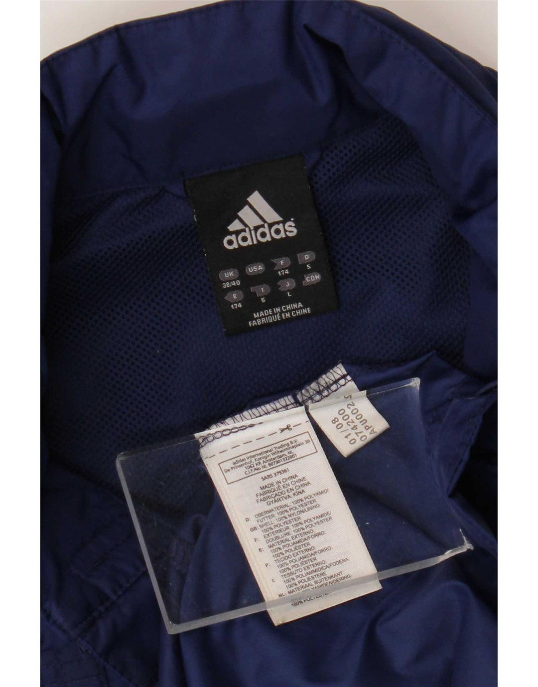 Adidas Grafisk regnjakke til mænd UK 38/40 Medium Navy Blue Colourblock