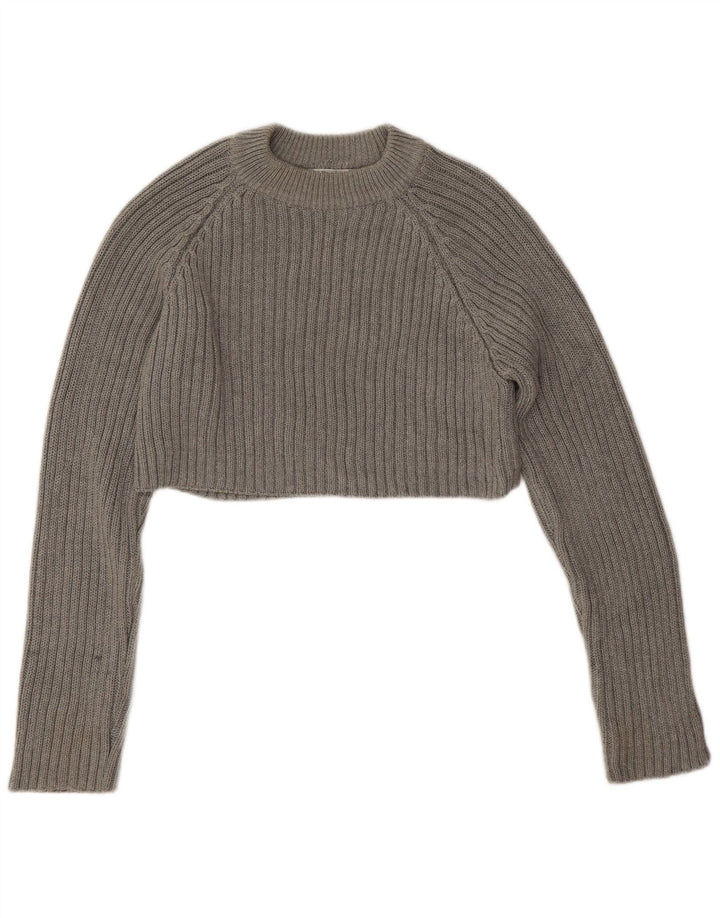 Zara Dame Crop Rundhals Jumper Sweater UK 14 Medium Grey Bomuld