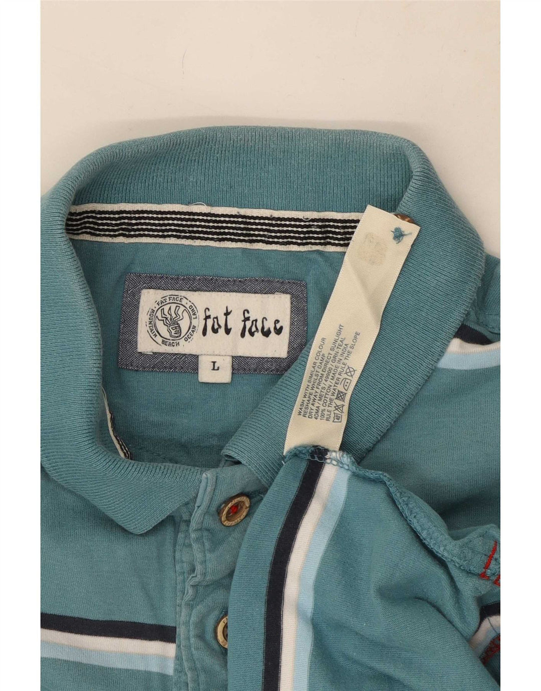 Fat Face Herre Polo Shirt Stor Blå Stribet Bomuld