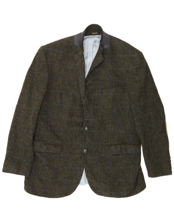 Barbour Herre 2 Button Blazer Jacket UK 42 Large Khaki Check Wool
