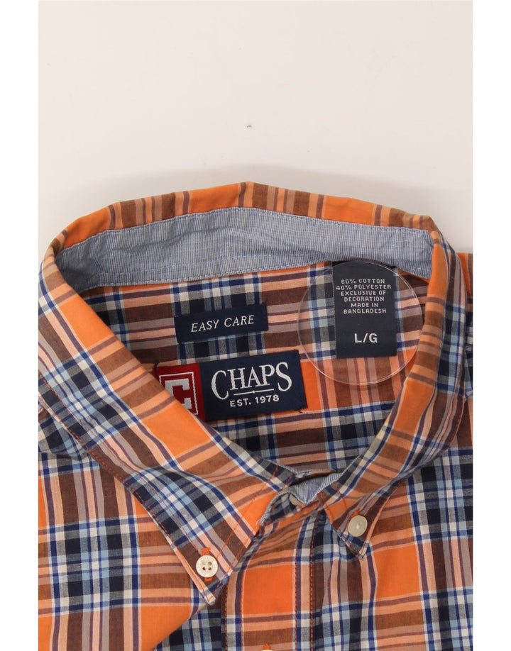 CHAPS Mens Easy Care Short Sleeve Shirt Large Orange Check Cotton Vintage Chaps and Second-Hand Chaps from Messina Hembry 