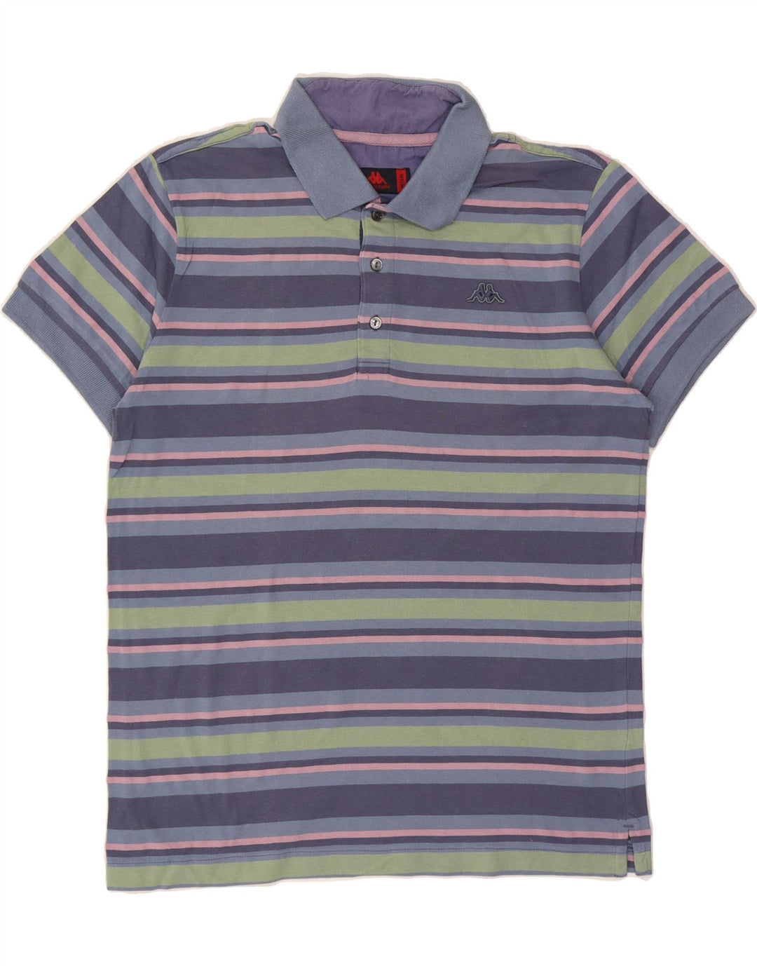 KAPPA Mens Polo Shirt Medium Blue Striped Cotton Vintage Kappa and Second-Hand Kappa from Messina Hembry 
