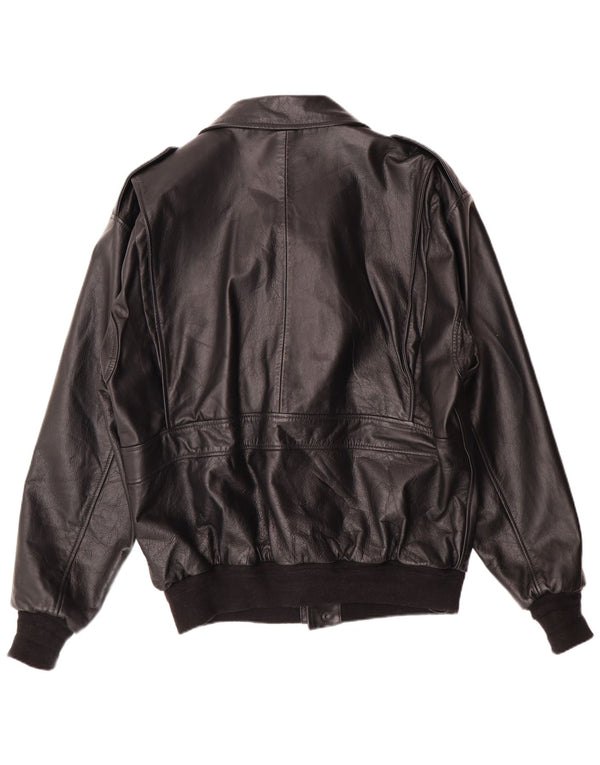 Vintage Herre Military Bomber Læderjakke UK 42 XL Sort