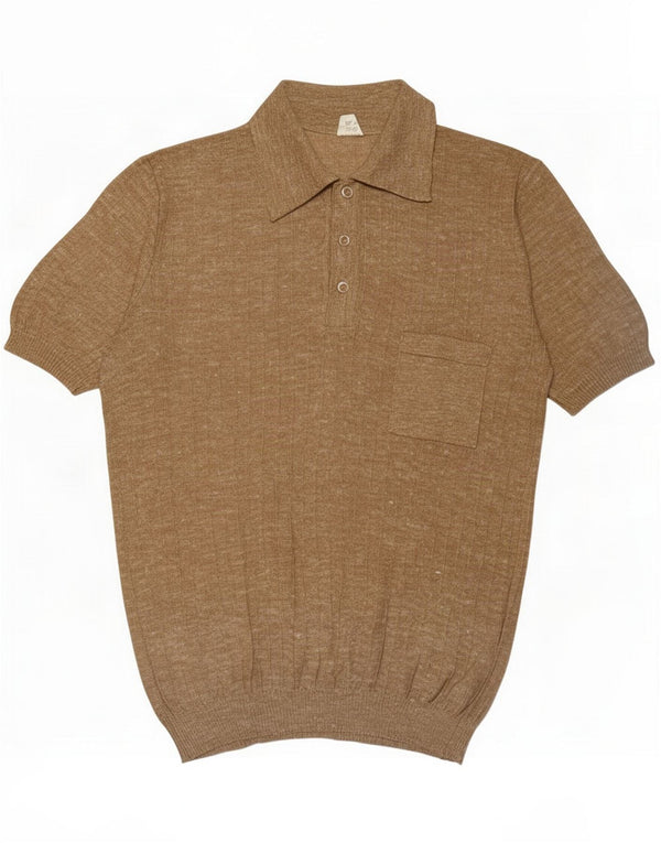 Vintage Mens Polo Shirt Medium Beige Polyacrylic