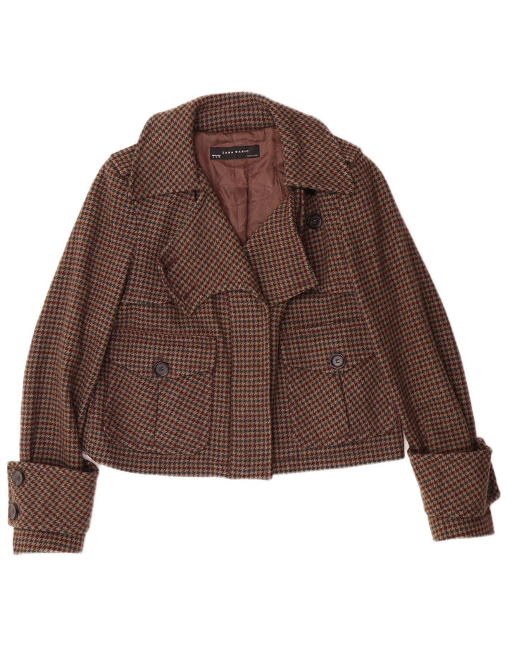 ZARA Bomberjakke til kvinder UK 8 Small Brown Houndstooth Uld