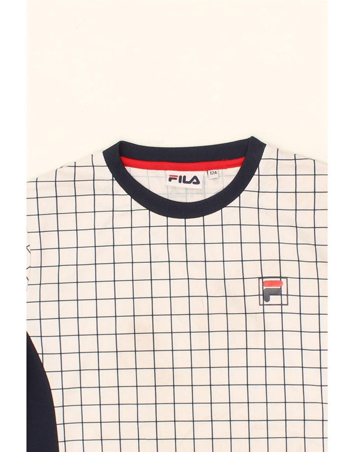 FILA Boys T-Shirt Top 11-12 Years White Check Polyester Vintage Fila and Second-Hand Fila from Messina Hembry 