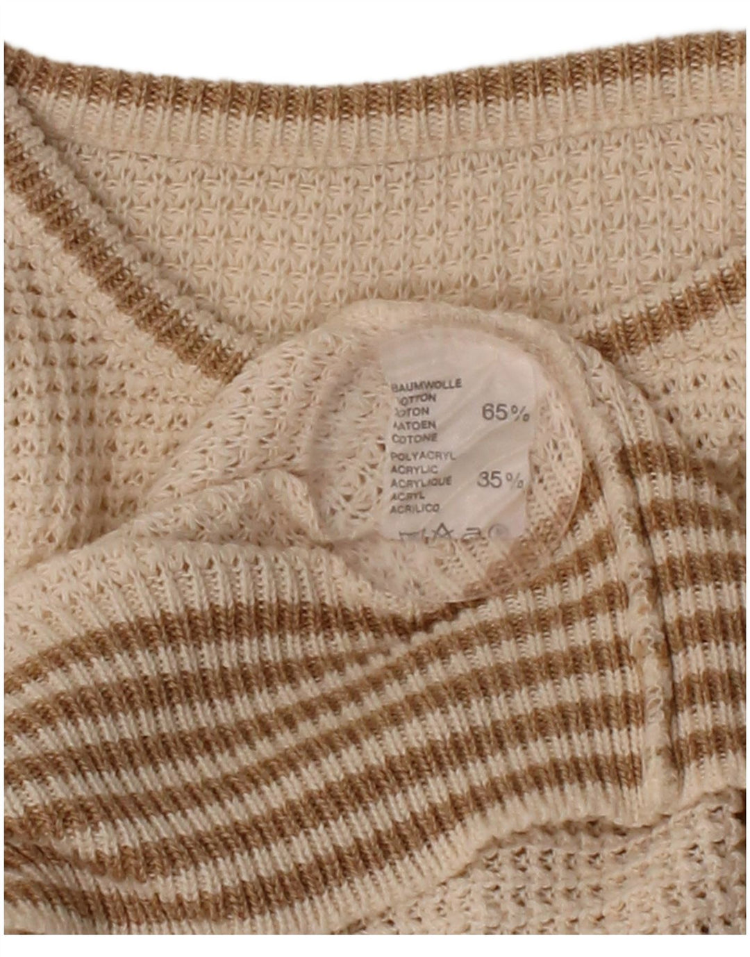 VINTAGE Womens Crop Jumper Sweater med rund hals DK 16 Stor Off White Stribet