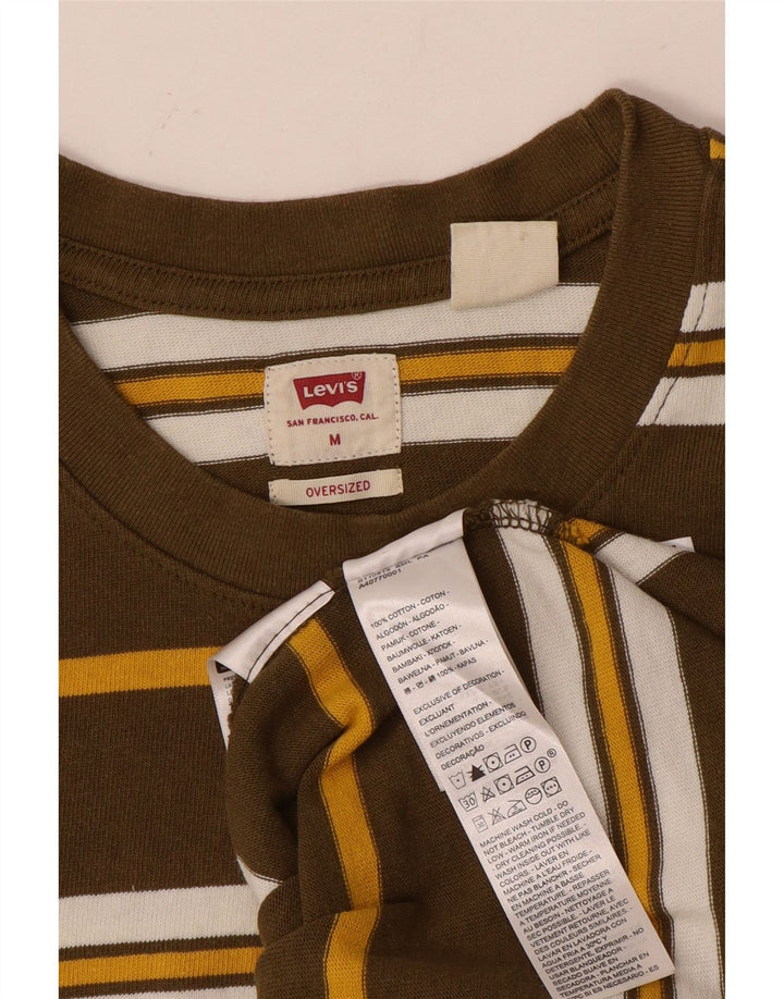 LEVI'S Herre Oversized T-Shirt Top Medium Brun Stribet Bomuld