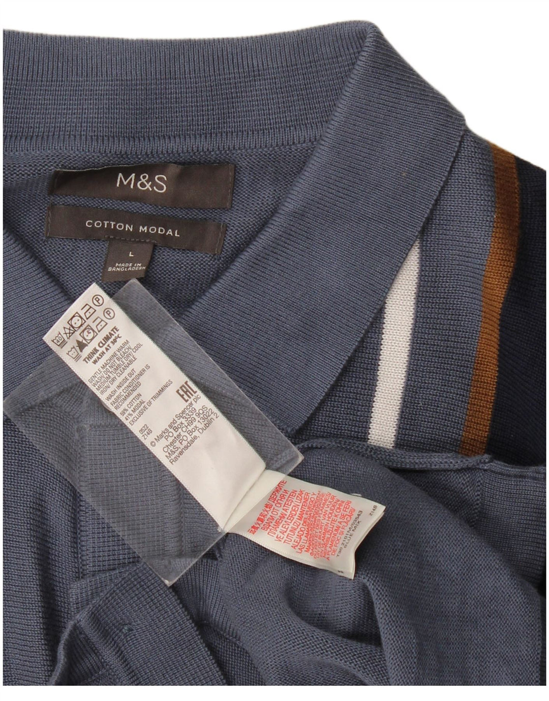 Marks & Spencer Herre cardigan sweater Stor blå stribet bomuld