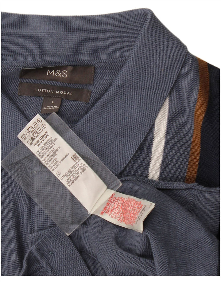 Marks & Spencer Herre cardigan sweater Stor blå stribet bomuld