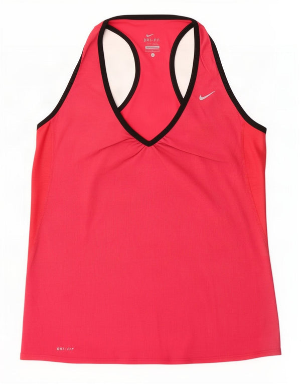 Nike Dame Dri Fit Vest Top UK 14 Large Pink Colourblock