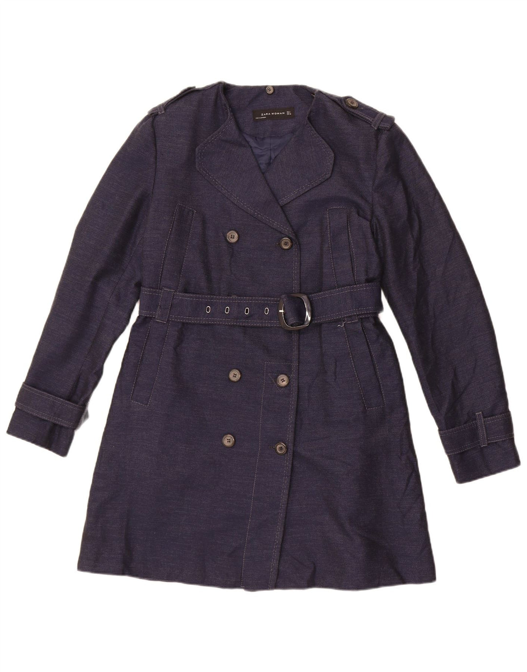 Zara Trench Coat til kvinder UK 14 Stor marineblå bomuld