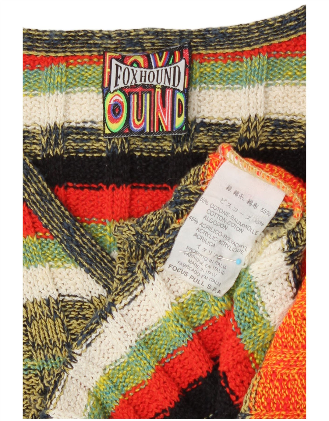 Foxhound Herre V-hals sweater XL Flerfarvet stribet bomuld
