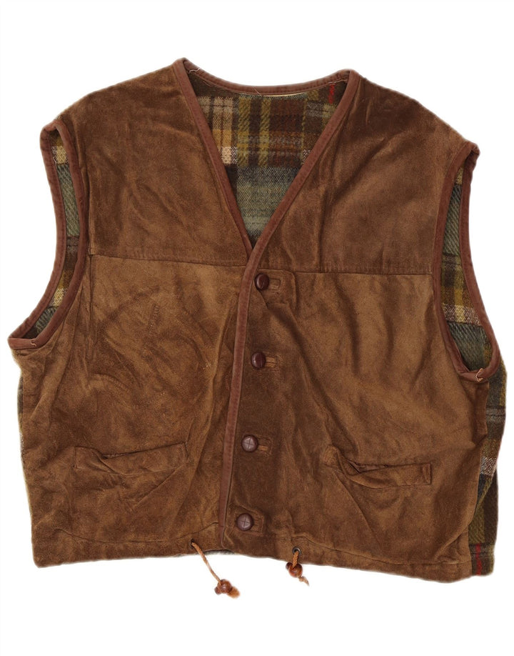 Vintage herre ruskind vest Stor brun patchwork læder