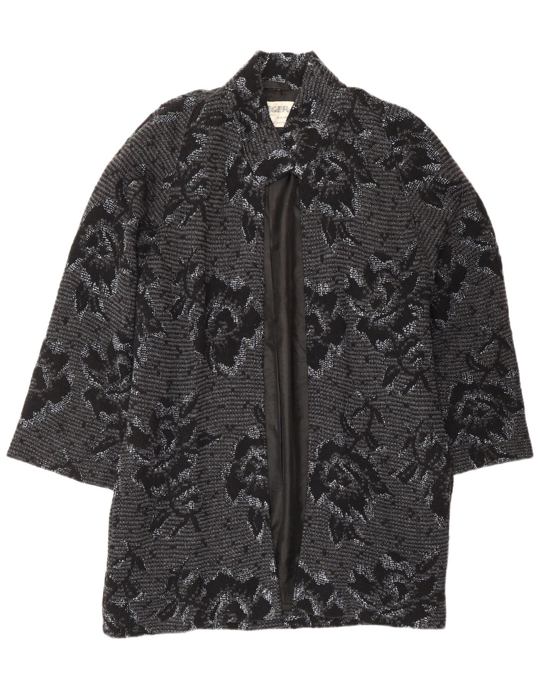 JAEGER Oversized åben overfrakke til kvinder UK 8 Small Grey Floral Wool