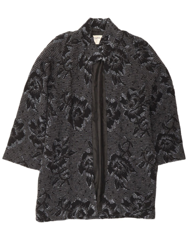 JAEGER Oversized åben overfrakke til kvinder UK 8 Small Grey Floral Wool