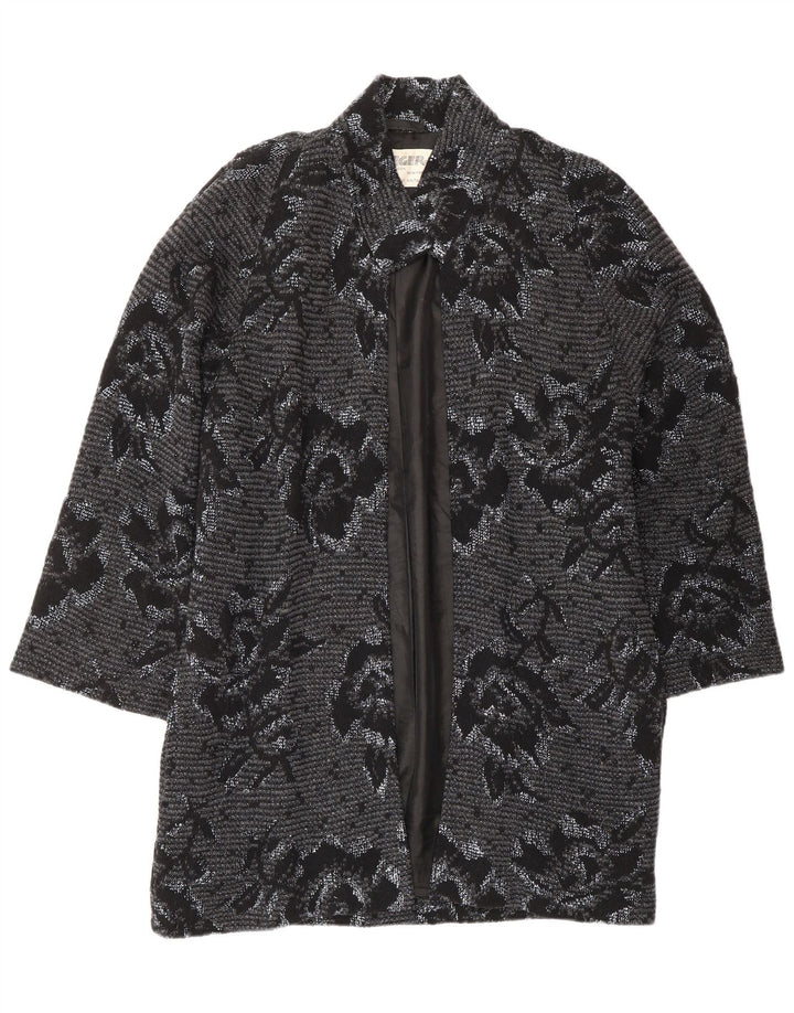 JAEGER Oversized åben overfrakke til kvinder UK 8 Small Grey Floral Wool