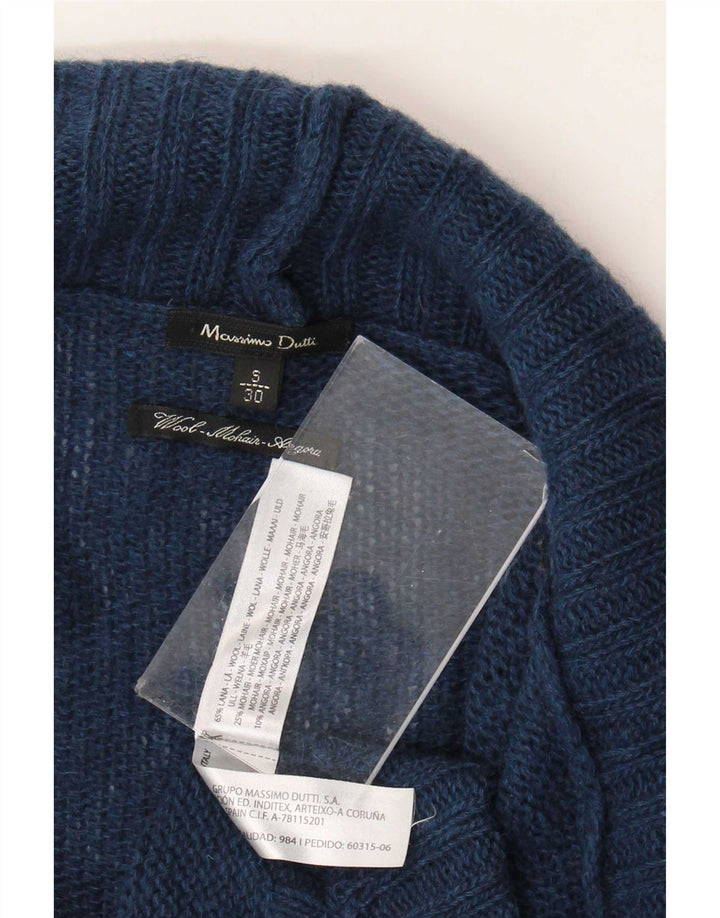 Massimo Dutti Dame Roll Neck Jumper Sweater UK 10 Small Navy Blue Wool