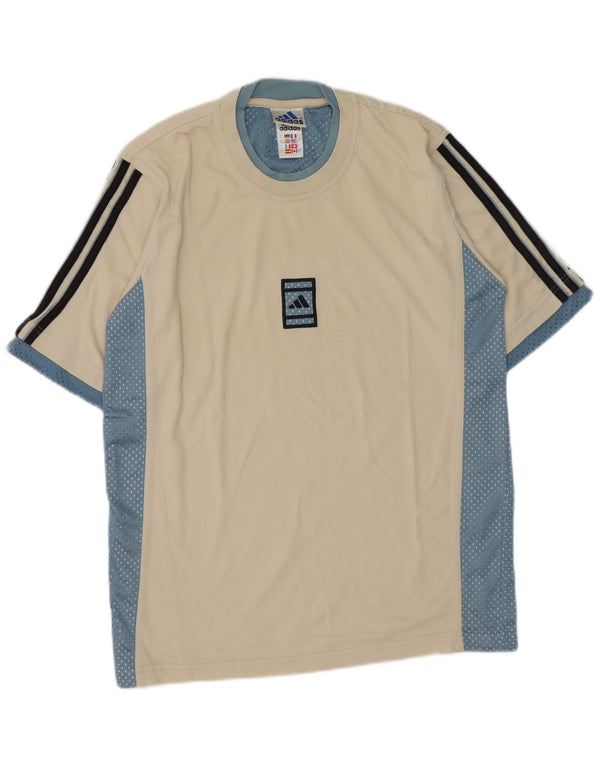 Adidas Herre grafisk T-shirt Top UK 34/36 Small Beige Colourblock Sports