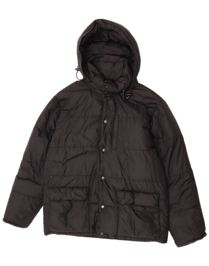 Alberto Aspesi Herre hættepolstret jakke UK 38 Medium Sort Nylon