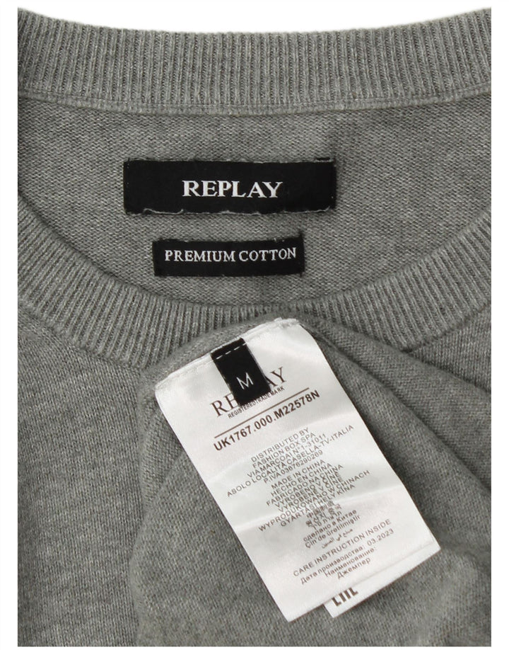 Replay Dame Boat Neck Jumper Sweater UK 14 Medium Grey Bomuld