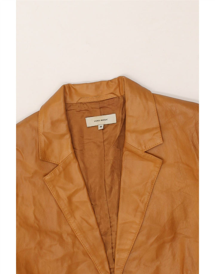 VERO MODA Womens Leather 1 Button Blazer Jacket UK 12 Medium Brown Leather Vintage Vero Moda and Second-Hand Vero Moda from Messina Hembry 