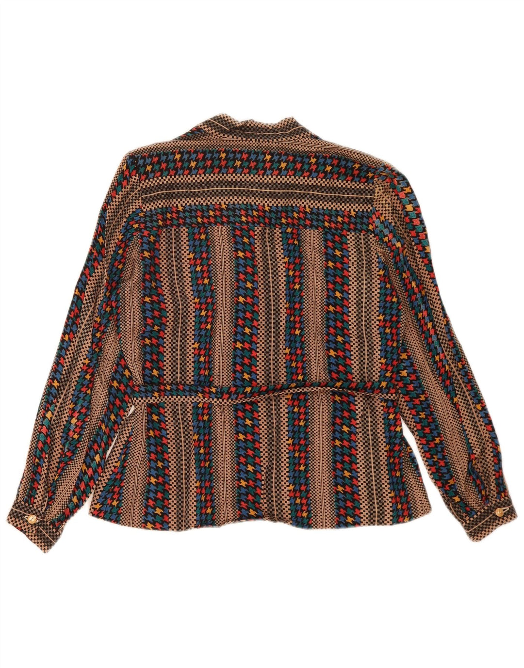 Vintage Dame Langærmet Bluse Top UK 14 Medium Brun Stribet