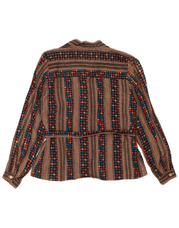 Vintage Dame Langærmet Bluse Top UK 14 Medium Brun Stribet