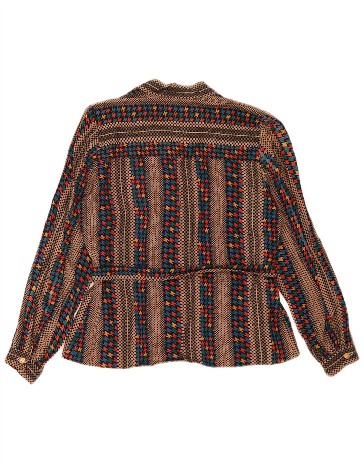 Vintage Dame Langærmet Bluse Top UK 14 Medium Brun Stribet