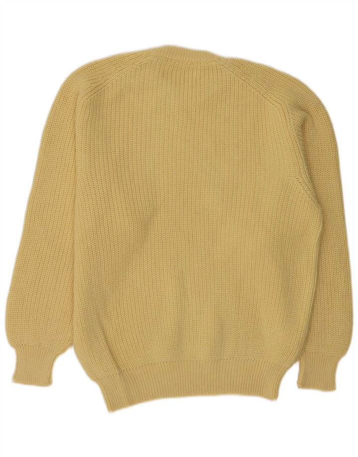 Vintage herre sweater med rund hals, medium gul uld