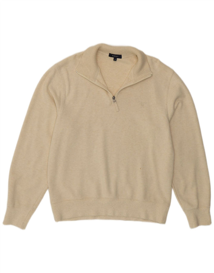 GANT Mens Zip Neck Jumper Sweater Medium Yellow Cotton