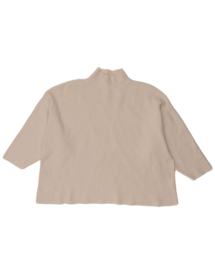 Zara Dame Oversized Crop Turtle Neck Jumper Sweater UK 14 Medium White