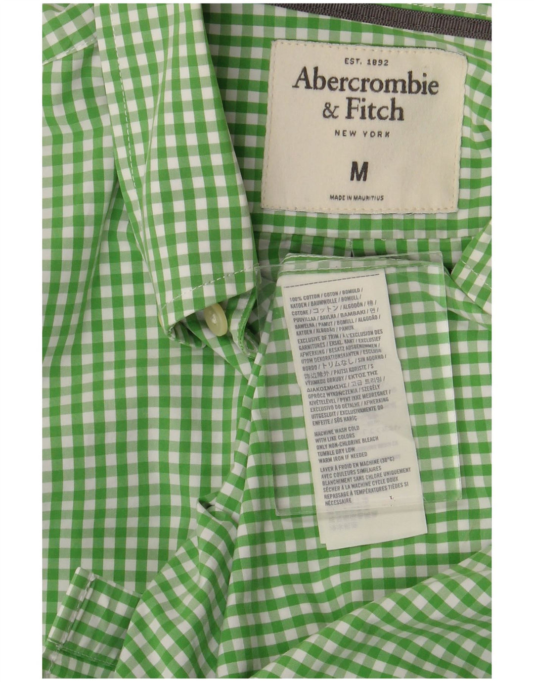Abercrombie & Fitch Herre Muscle Shirt Medium Green Gingham Cotton