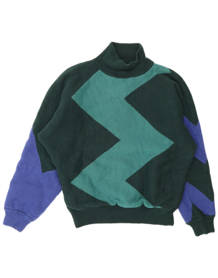 Gianni Versace Herre Turtle Neck Jumper Sweater Medium Green Colourblock
