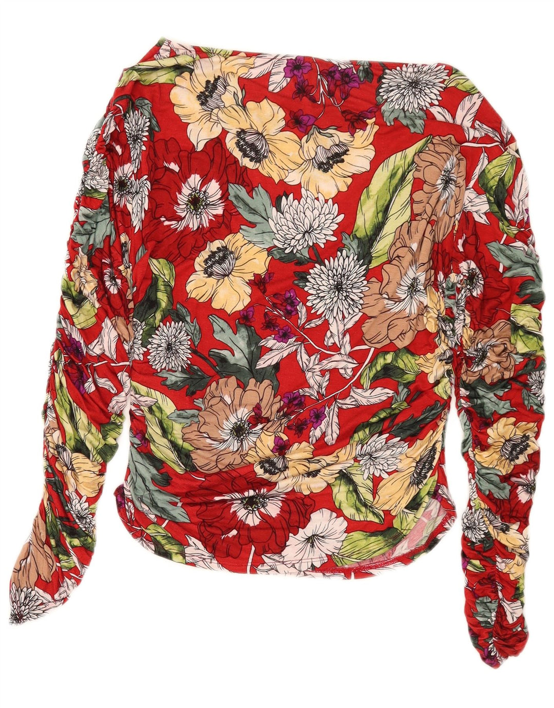 Guess Dame Oversized Langærmet Bluse Top UK 8 Small Red Floral Rayon