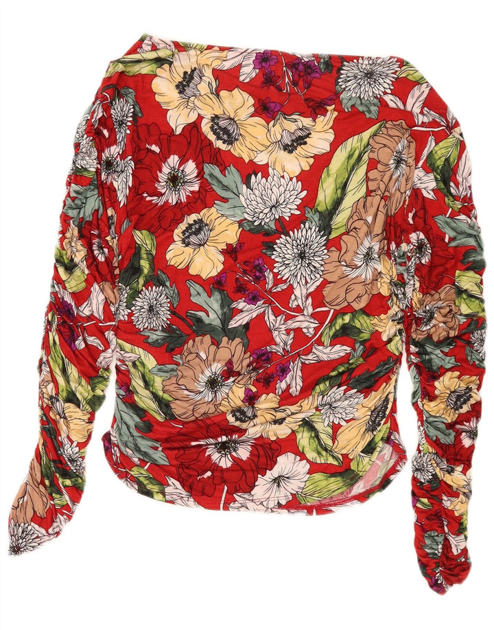 Guess Dame Oversized Langærmet Bluse Top UK 8 Small Red Floral Rayon
