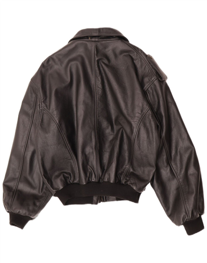 Vintage herre imiteret læder militærjakke IT 48/50 Medium Sort