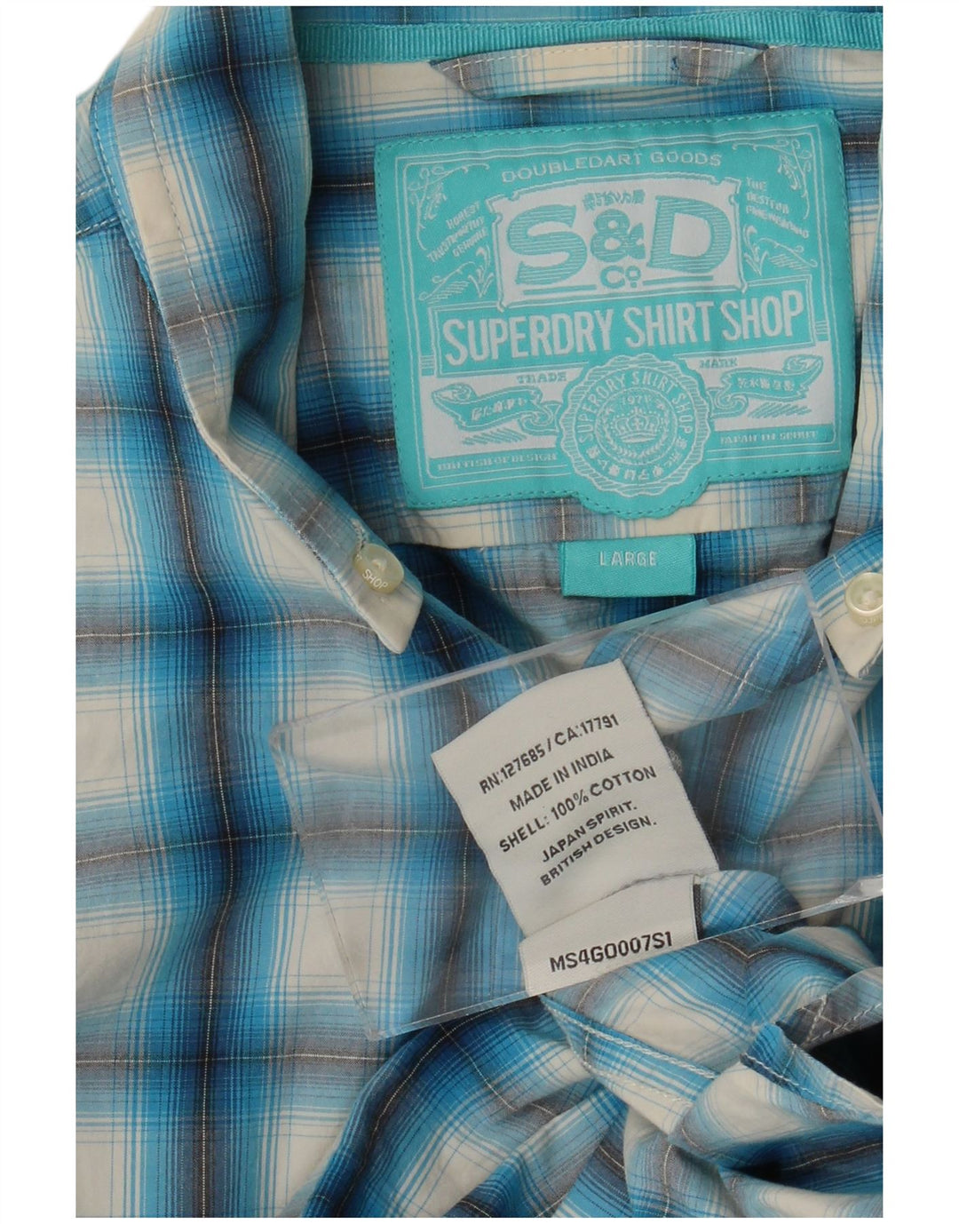 Superdry herreskjorte stor blå ternet bomuld