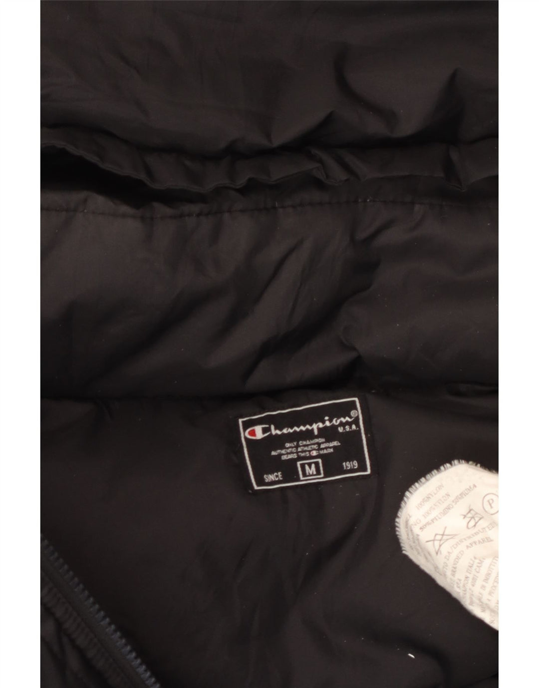 Champion Herre hættepolstret jakke UK 38 Medium Sort Nylon