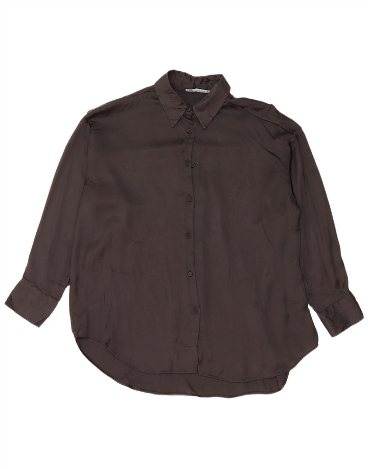 Zara Oversized skjortebluse til kvinder UK 10 Lille sort polyester