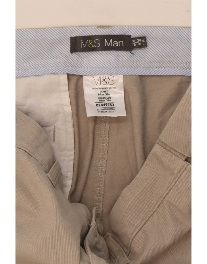 Marks & Spencer Straight Chino Bukser til mænd W36 L31 Beige Polyester