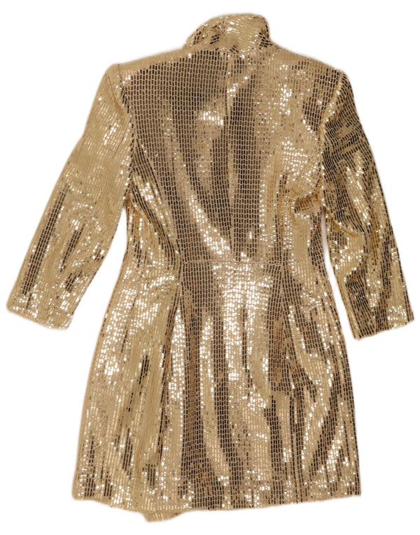 ZARA Womens 3/4 Sleeve Longline Blazer Jacket UK 10 Small Gold Nylon