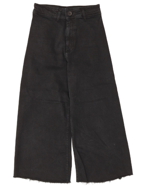 Zara Dame Capri Højtaljede Jeans med brede ben US 34 2XS W24 L22 Sort Bomuld