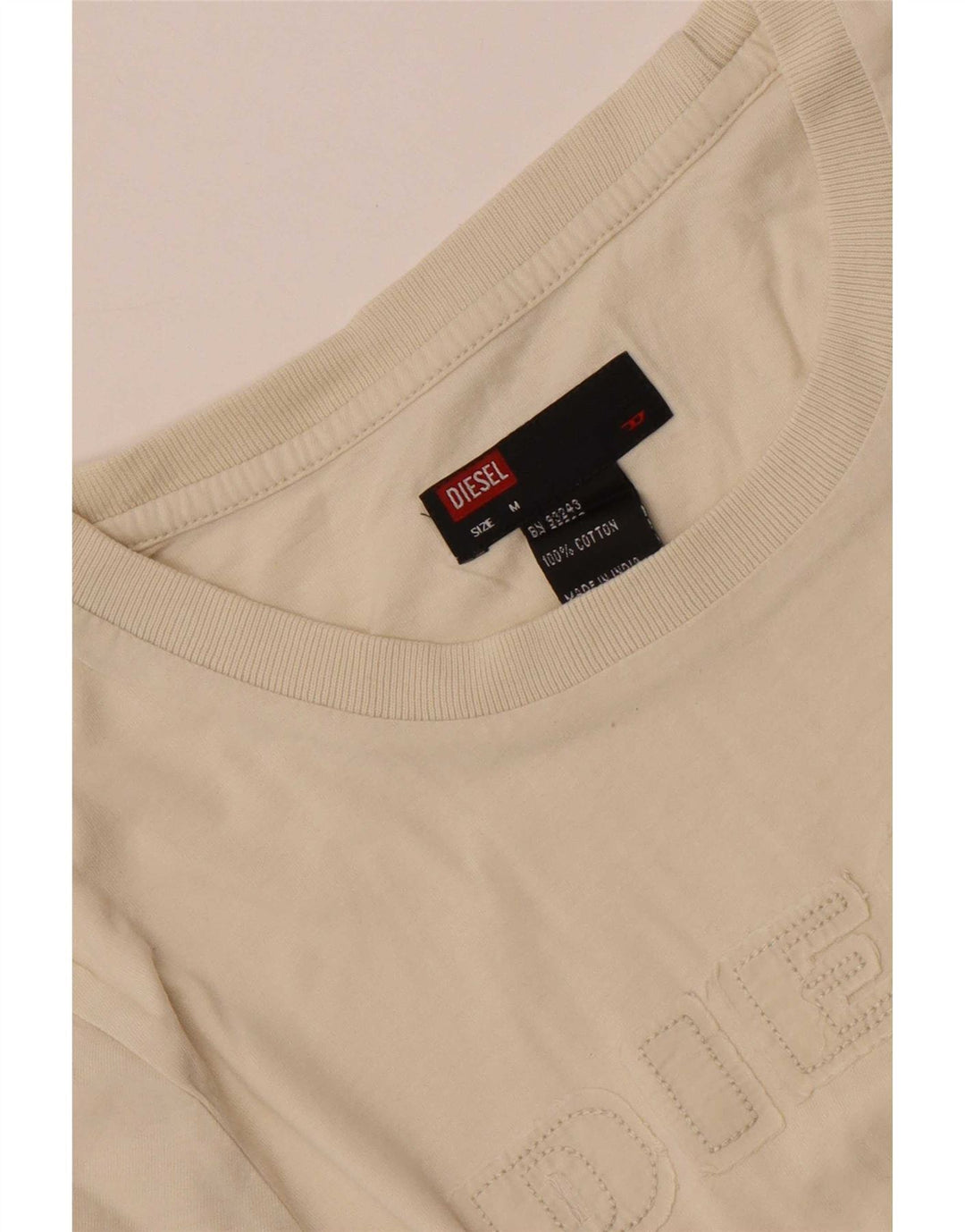 Diesel Dame Grafisk T-Shirt Top UK 12 Medium Off White Bomuld