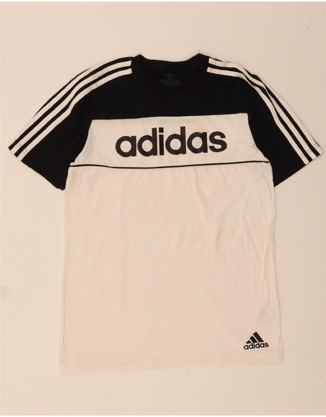 ADIDAS Mens Graphic T-Shirt Top Small White Colourblock Cotton Vintage Adidas and Second-Hand Adidas from Messina Hembry 