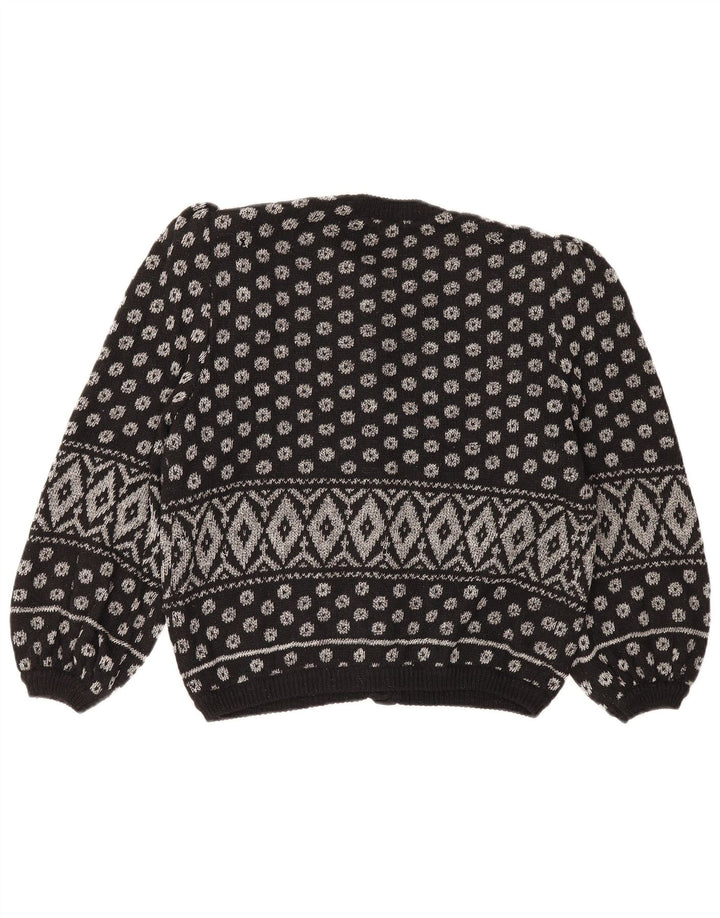 Vintage Dame Crop Cardigan Sweater US 8 Medium Black Argyle/Diamond