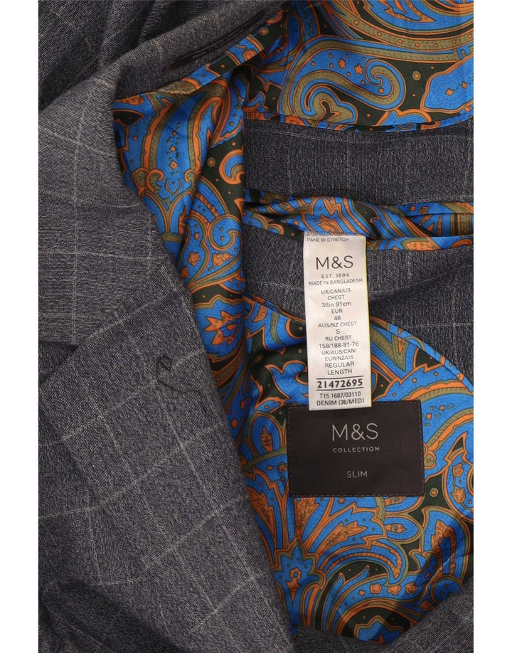 Marks & Spencer Herre 2-knap Slim Blazer Jacket UK 36 Small Blue Check