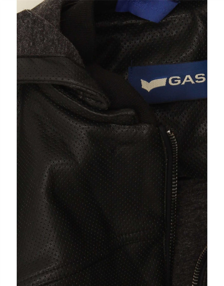 Gas Herre Læder Hooded Bomber Jacket UK 36 Small Black