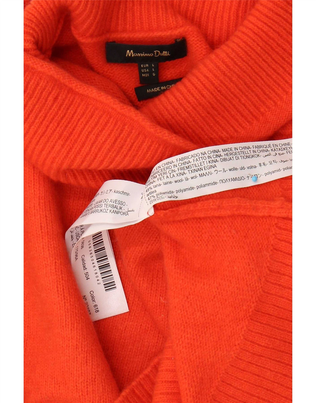 Massimo Dutti Dame Crop Roll Neck Jumper Sweater UK 16 Large Orange Wool