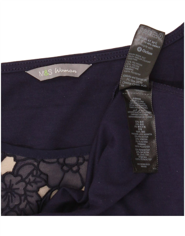 MARKS & SPENCER Dame A-Line Kjole UK 14 Medium Navy Blue Floral